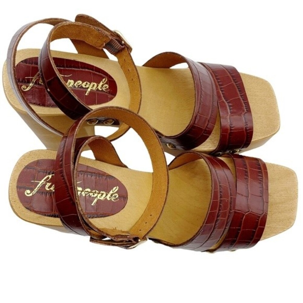 NWT Free People Mallory Brown Leather Clog Platform Ankle Wrap Sandal Size 8 NEW - Picture 9 of 16
